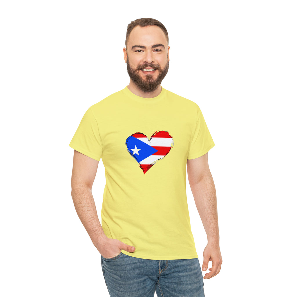 Puerto Rican Flag Heart Unisex Heavy Cotton Tee