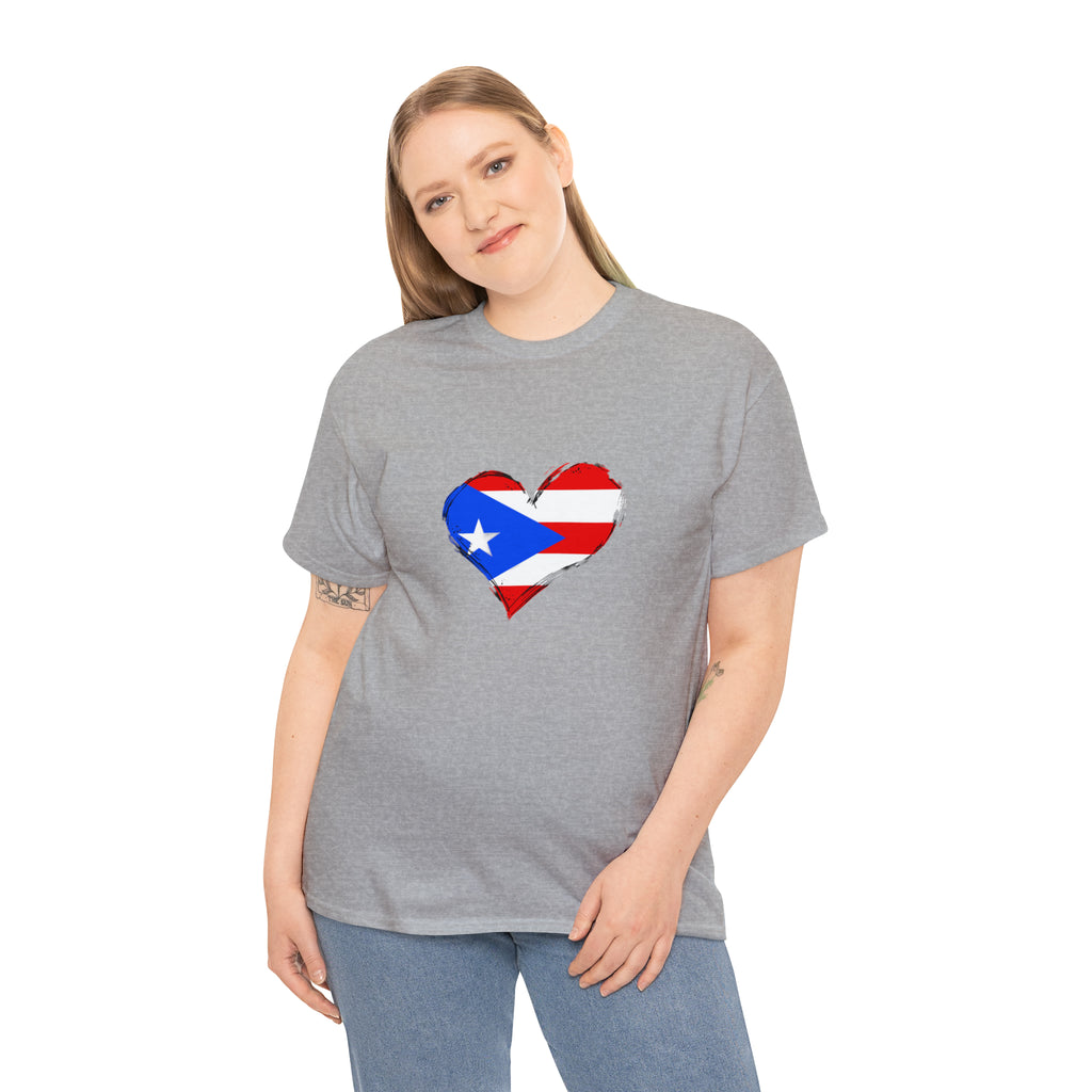 Puerto Rican Flag Heart Unisex Heavy Cotton Tee