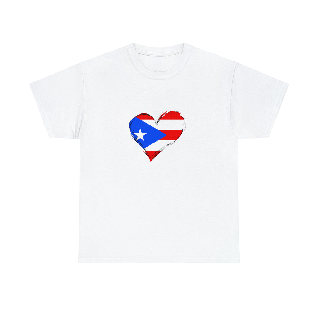 Puerto Rican Flag Heart Unisex Heavy Cotton Tee