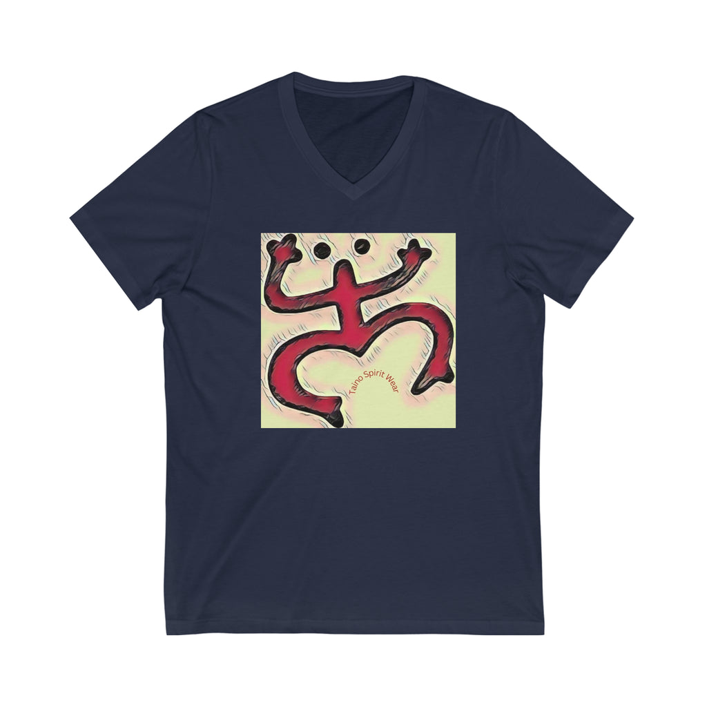 Taino Red Coqui Patch Unisex Jersey Short Sleeve V-Neck Tee