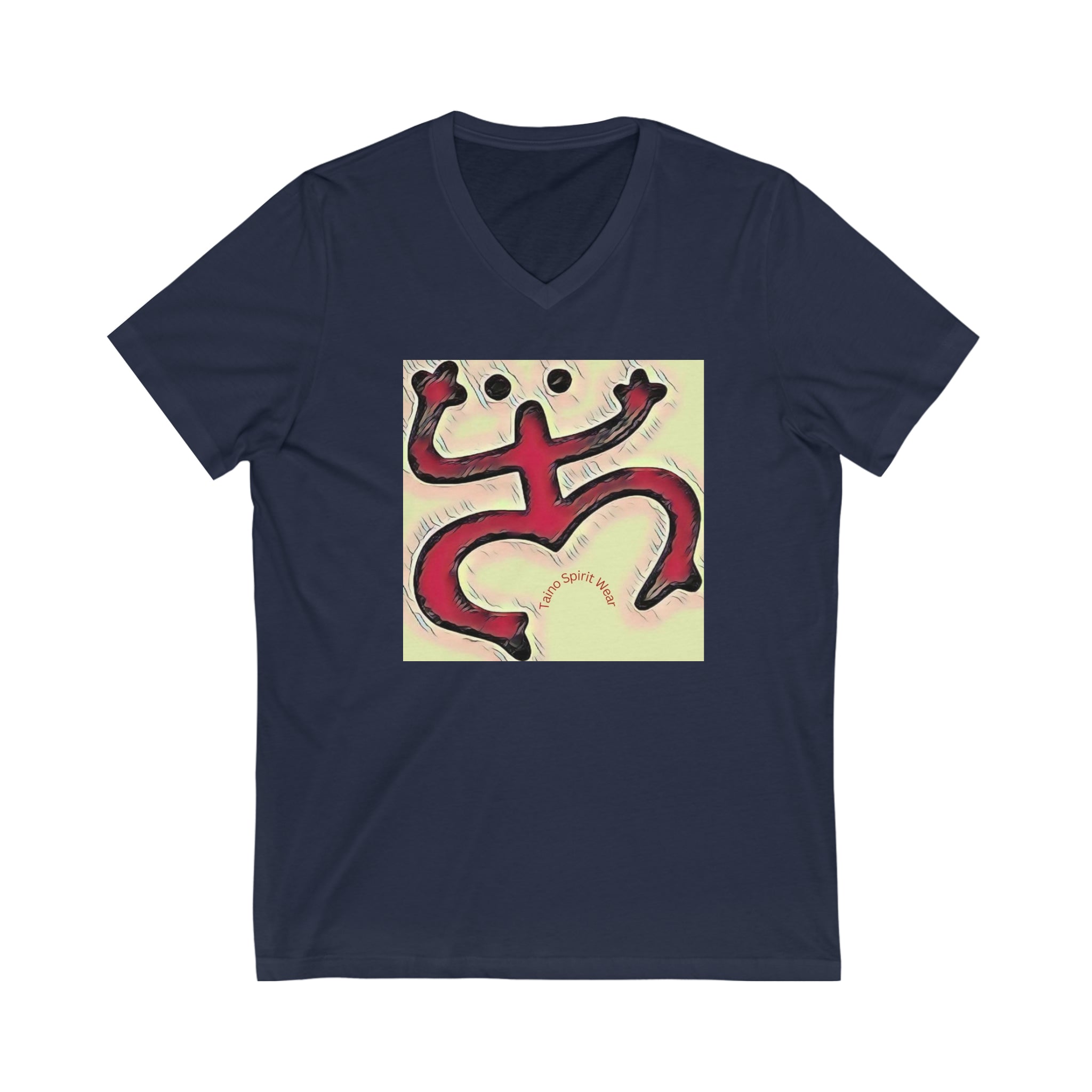 Taino Red Coqui Patch Unisex Jersey Short Sleeve V-Neck Tee