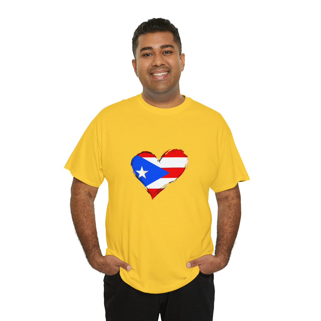 Puerto Rican Flag Heart Unisex Heavy Cotton Tee