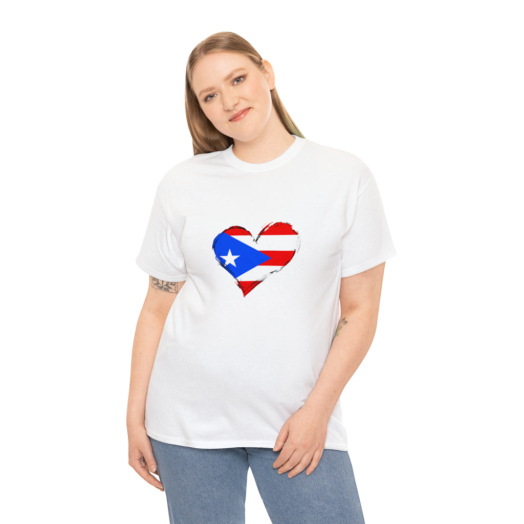 Puerto Rican Flag Heart Unisex Heavy Cotton Tee