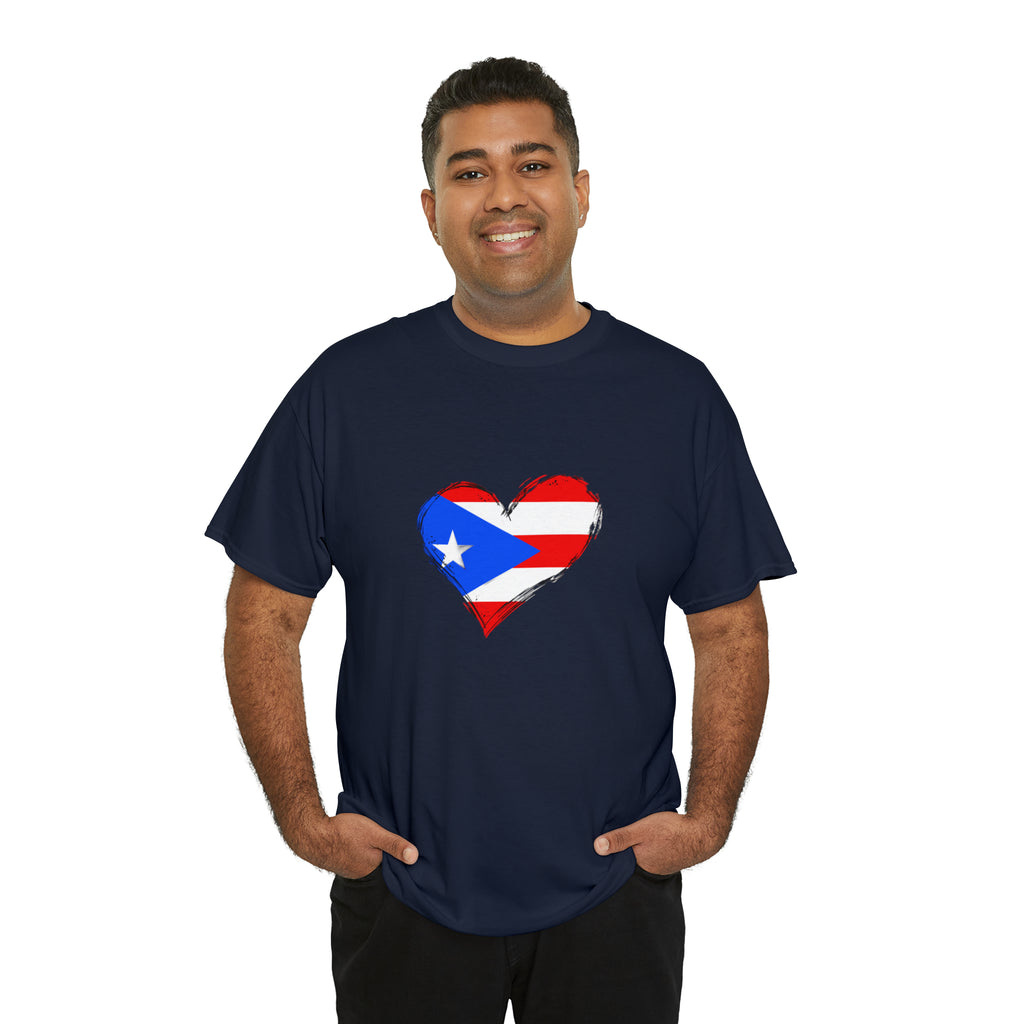 Puerto Rican Flag Heart Unisex Heavy Cotton Tee