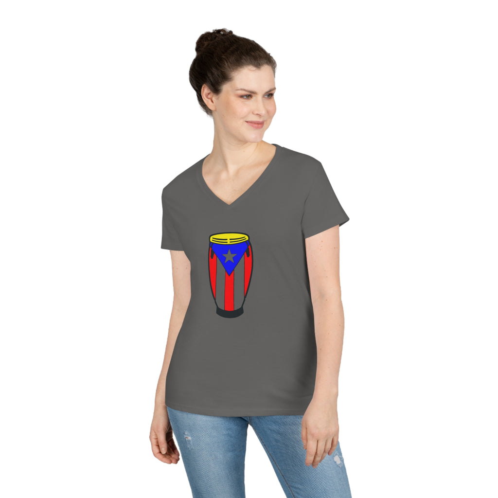 Puerto Rican Congas Ladies' V-Neck T-Shirt