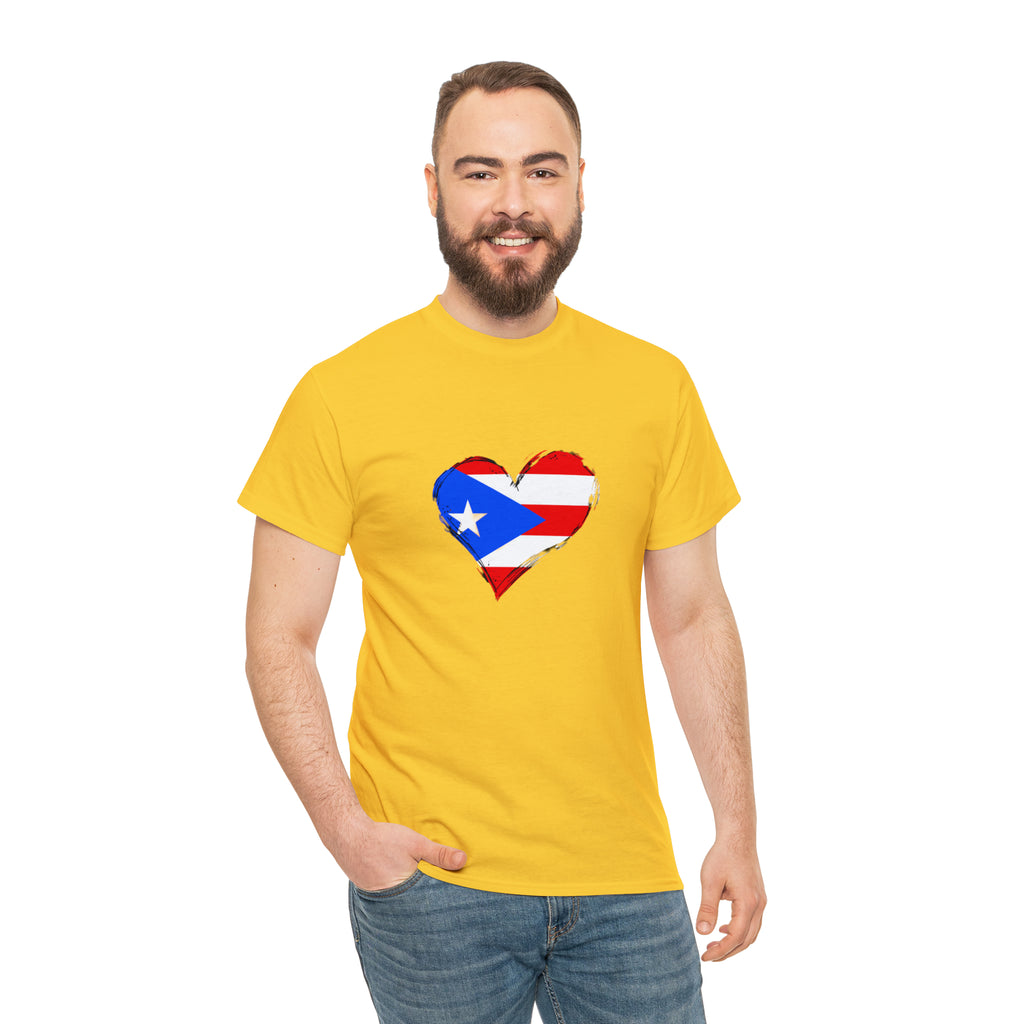 Puerto Rican Flag Heart Unisex Heavy Cotton Tee