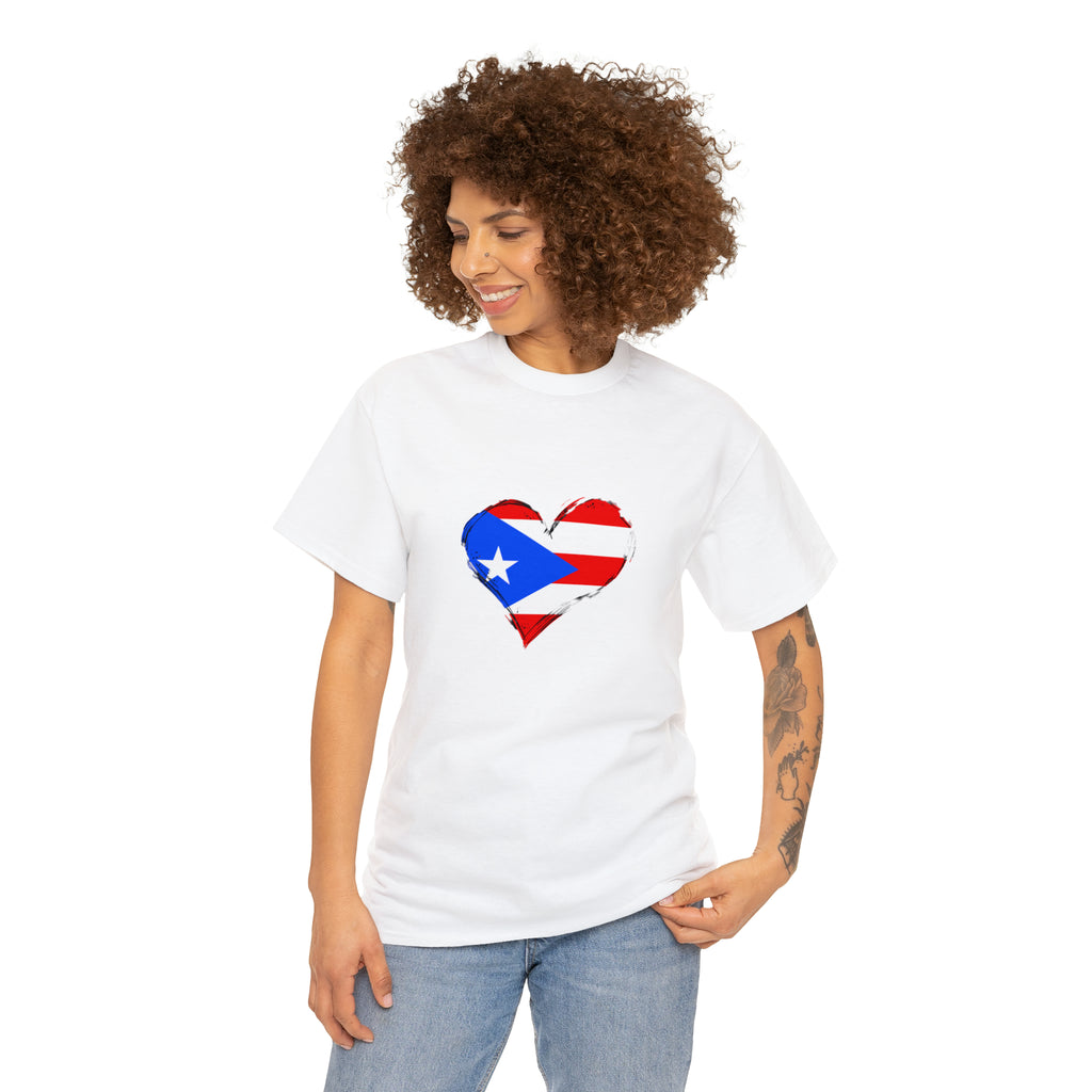Puerto Rican Flag Heart Unisex Heavy Cotton Tee