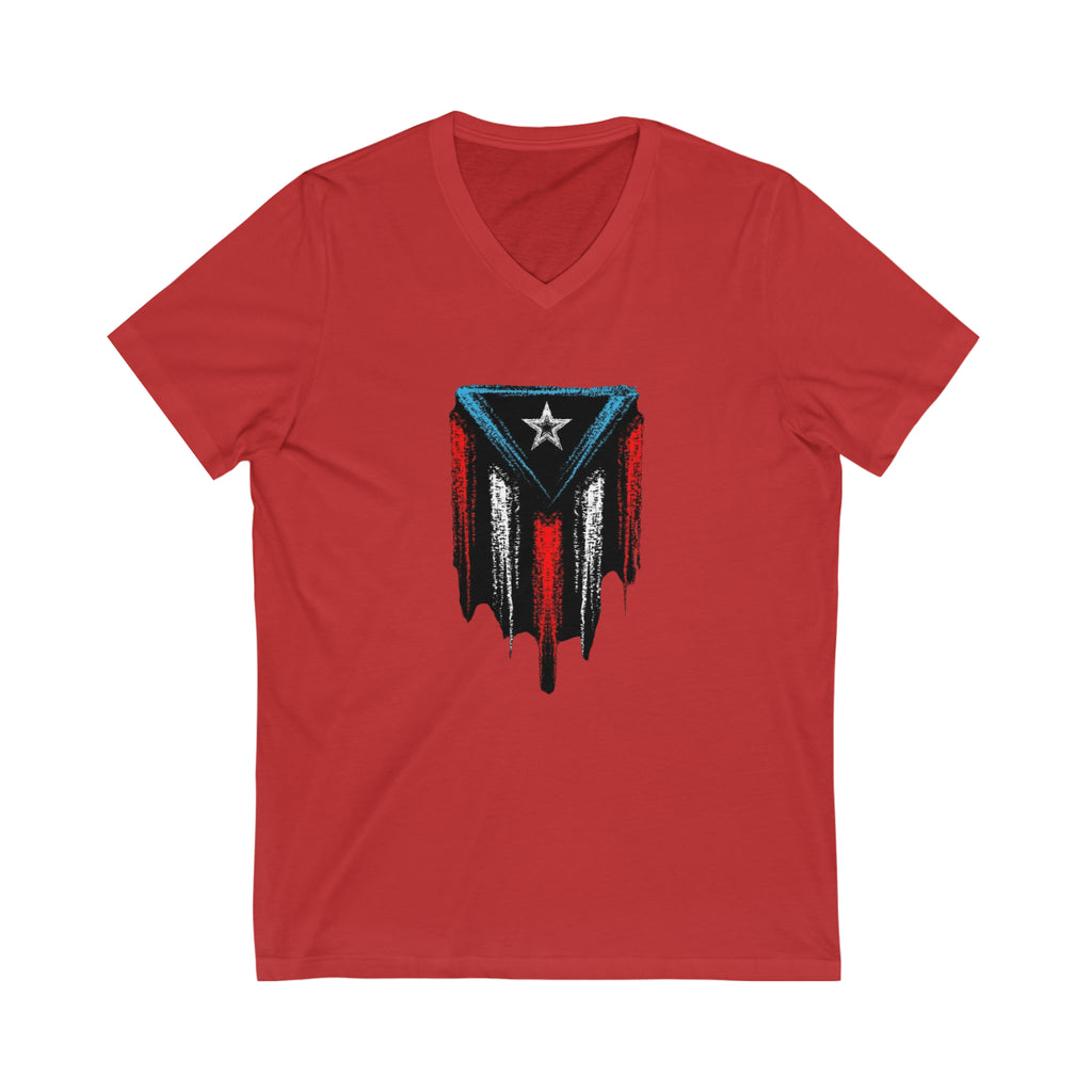 Puerto Rican Flag Unisex Jersey Short Sleeve V-Neck Tee