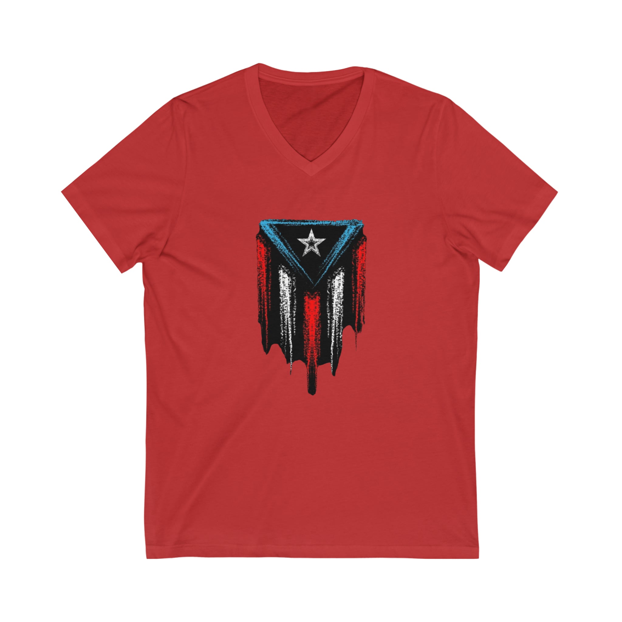 Puerto Rican Flag Unisex Jersey Short Sleeve V-Neck Tee