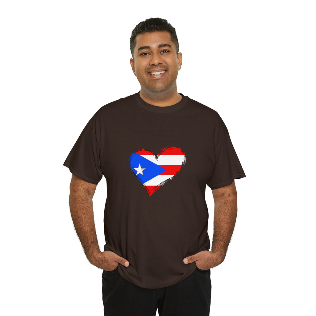 Puerto Rican Flag Heart Unisex Heavy Cotton Tee