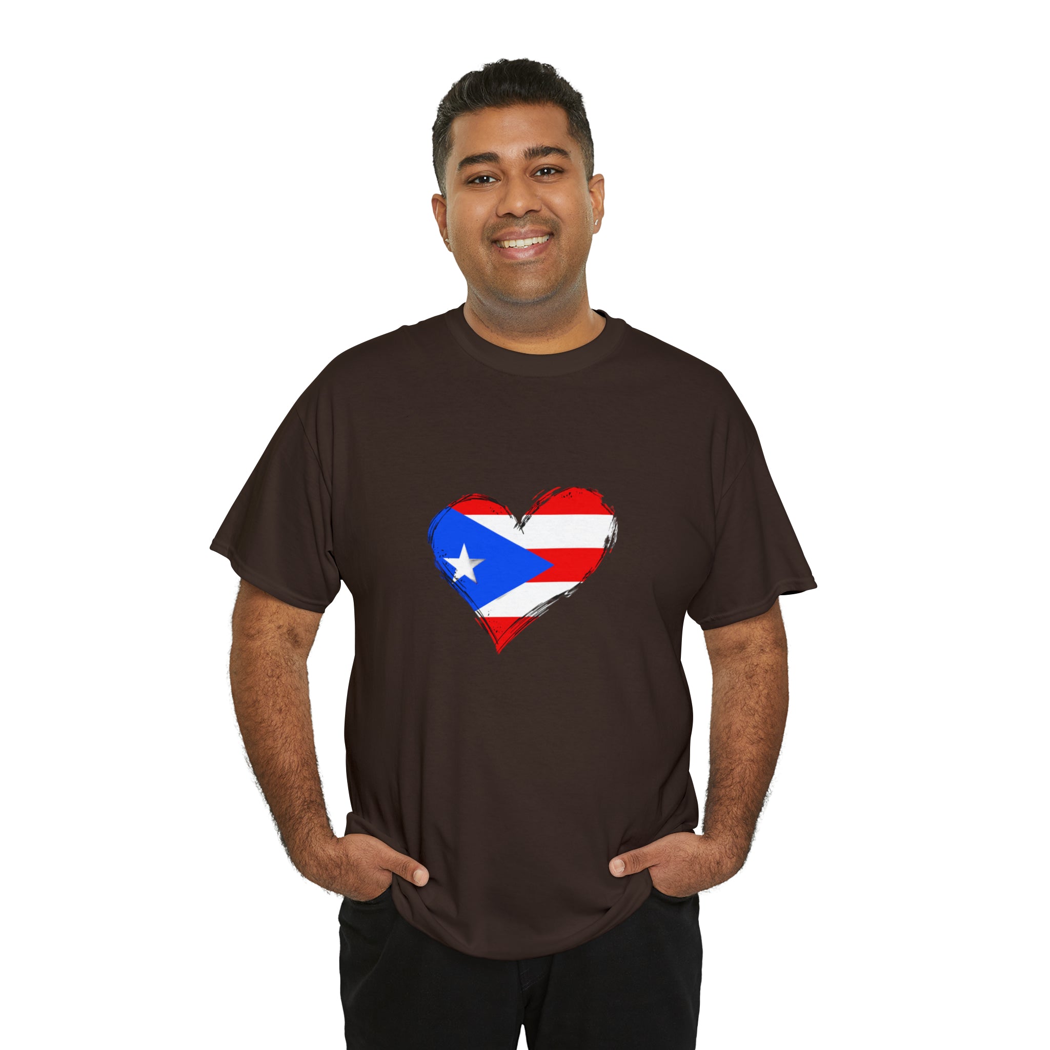 Puerto Rican Flag Heart Unisex Heavy Cotton Tee