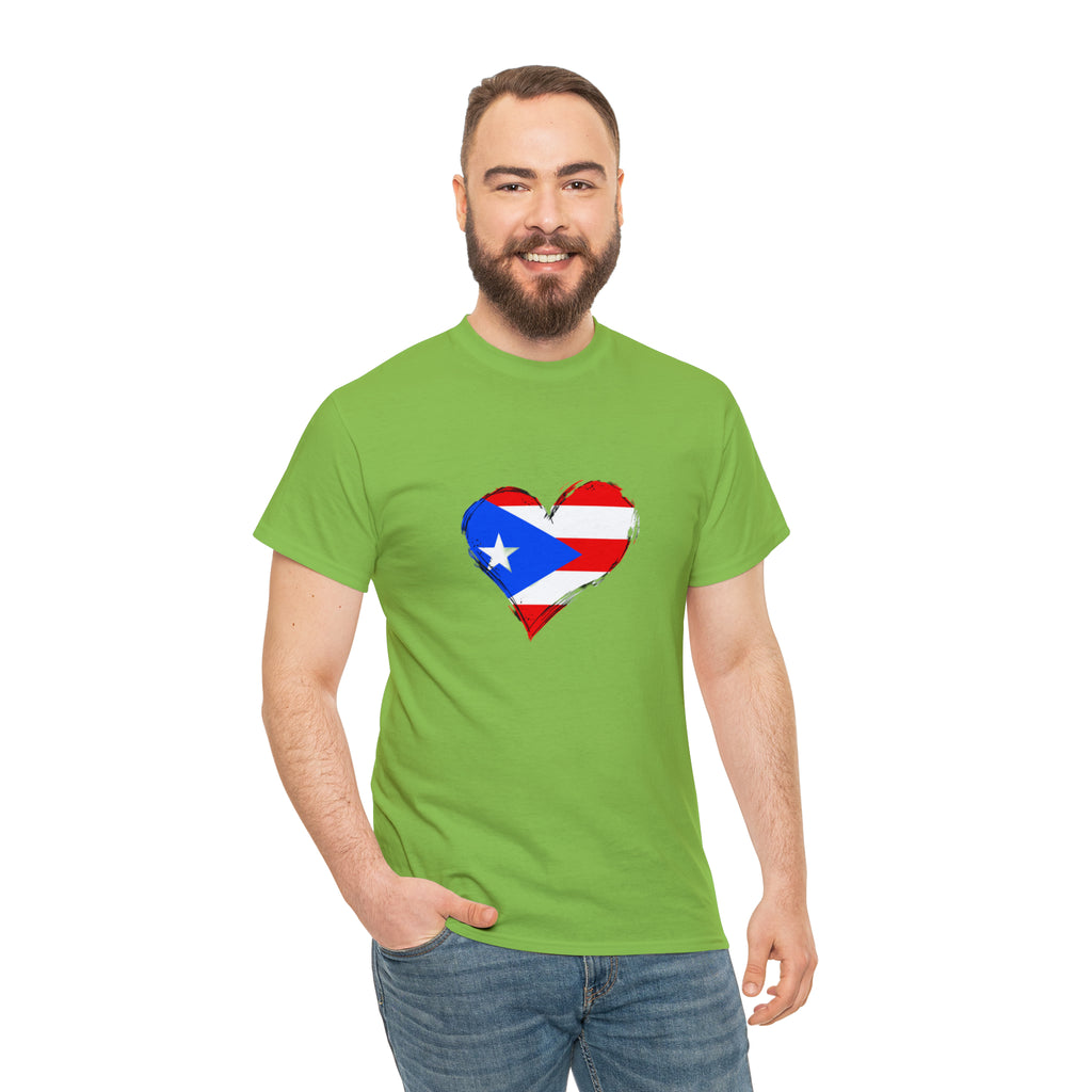 Puerto Rican Flag Heart Unisex Heavy Cotton Tee