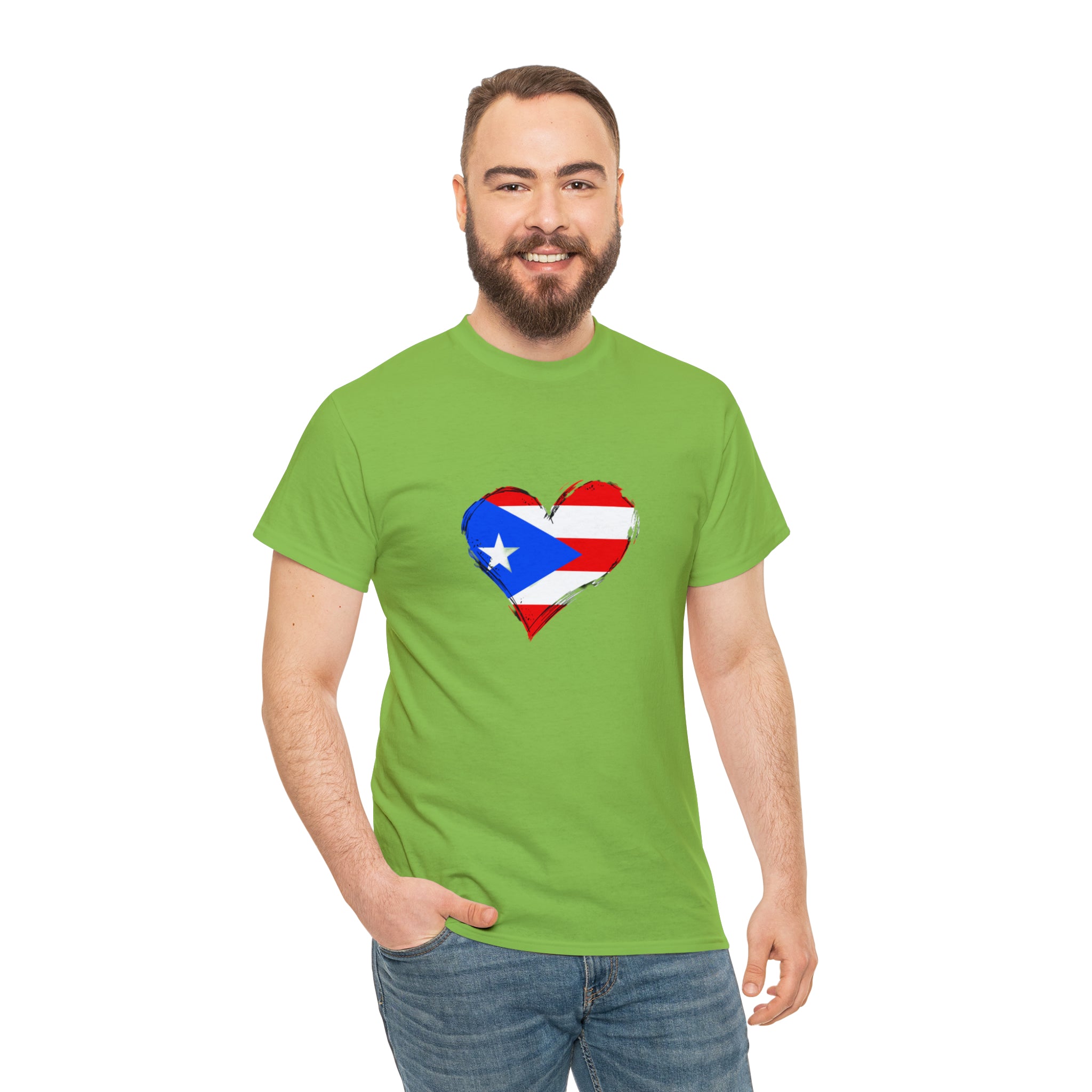 Puerto Rican Flag Heart Unisex Heavy Cotton Tee