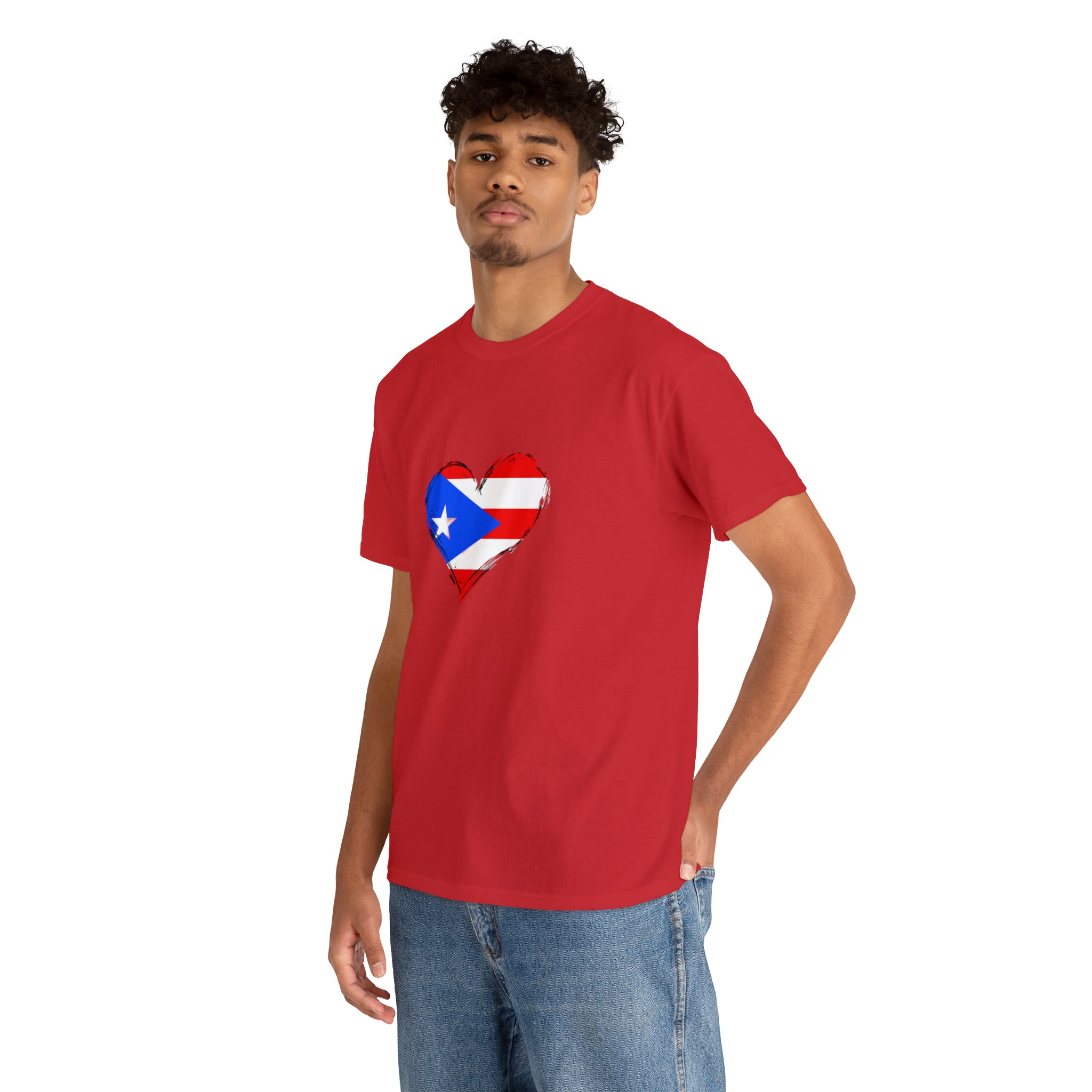 Puerto Rican Flag Heart Unisex Heavy Cotton Tee