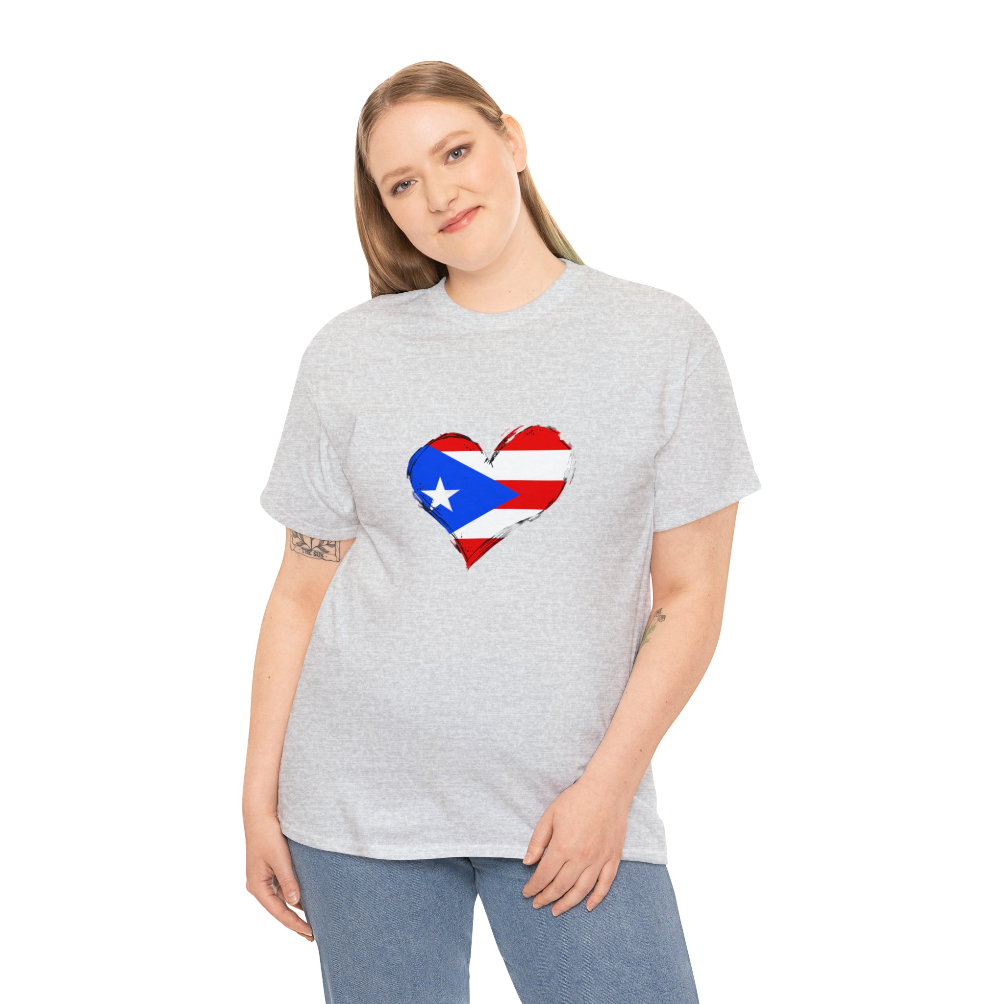 Puerto Rican Flag Heart Unisex Heavy Cotton Tee