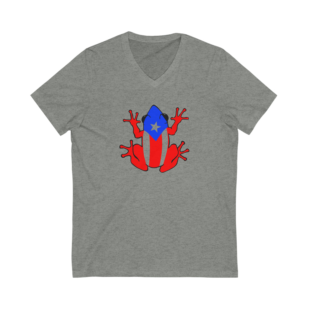 Puerto Rican Flag Coqui Unisex Jersey Short Sleeve V-Neck Tee