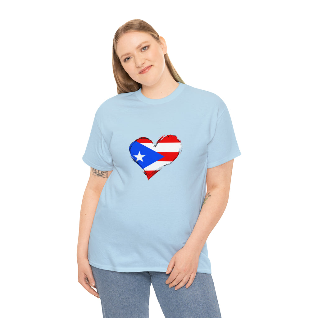 Puerto Rican Flag Heart Unisex Heavy Cotton Tee